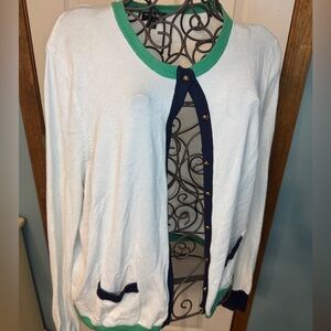 The Webster at Target White Cardigan with Green and Navy Trim